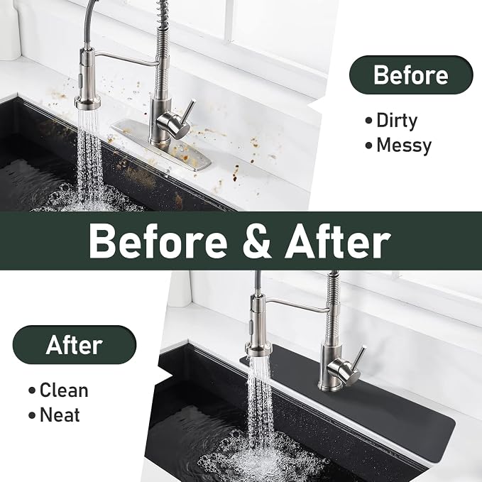 LOPNUR Faucet Mat for Kitchen Sink Cuttable, 24 Inch Long Sink Splash Guard Behind Faucet, Super Absorbent Diatomite Sink Protector Mat, Bathroom Water Splash Guard Fast Dry, Easy to Cut, Grey