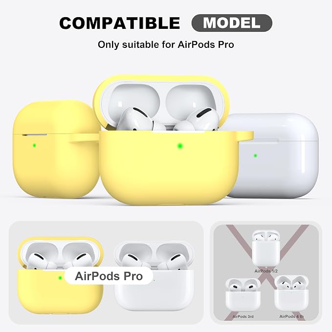 R-fun for AirPods Pro 2 Case, Soft Silicone Protective Cover with Keychain and Cleaning Pen, Compatible with AirPods Pro 2nd/1st Generation, Supports Wireless Charging, Yellow