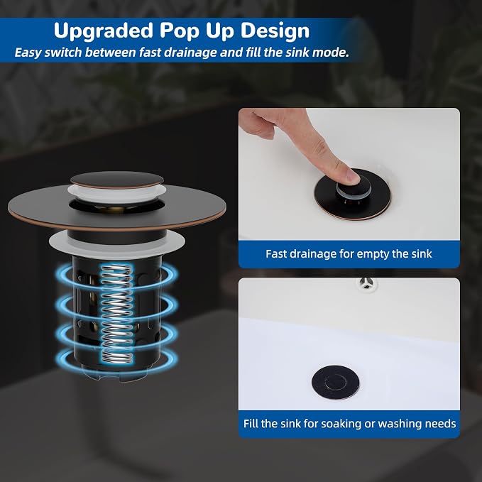 Hibbent 3 Pack Upgraded 3 in 1 Bathroom Sink Drain Strainer, Universal Pop Up Stopper with Removable Stainless Steel Filter Basket Hair Catcher, Sink Plug for 1.1''~2.36'' Basin, Oil-Rubbed Bronze