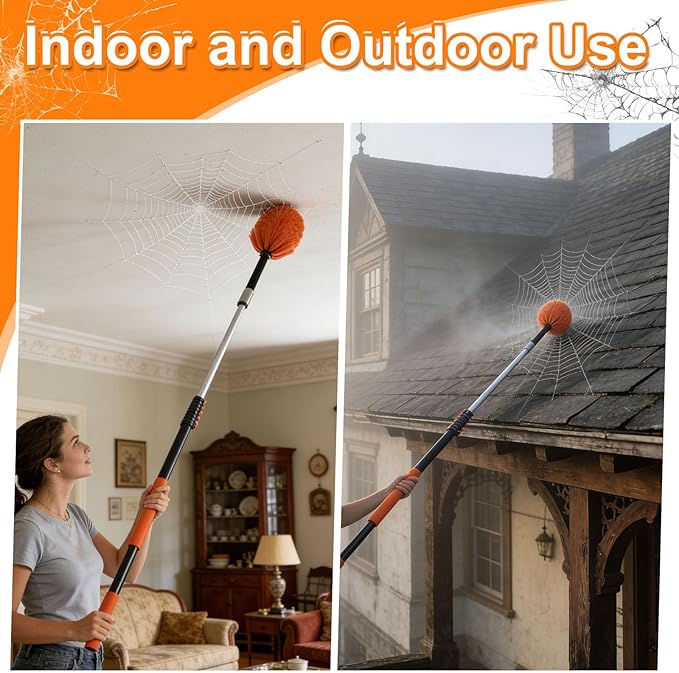 18FT High Reach Duster Kit with 3-12FT Flip-Lock & Screw Dual Locking Extension Pole, Cobweb Duster, Washable Ceiling Fan Cleaner & Window Squeegee for Glass & High Roof