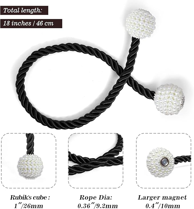 Hion Magnetic Curtain Tiebacks Black 6 Pack, Curtain Tiebacks Buckles Holdbacks Holders Hooks Clip for Home Bedroom Office Decorative Thick or Thin Curtain