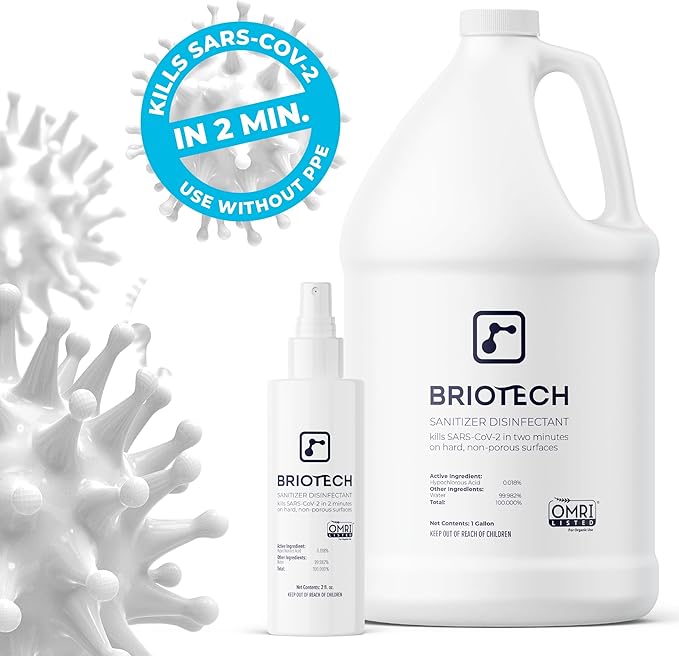 BRIOTECH Sanitizer Disinfectant Hypochlorous Spray, Kill 99.99% of Viruses & Bacteria, Control Mold, Eliminate Odor, Gentle for Nursery & Play Rooms, Food Contact Surface Sanitizer, 32 fl oz (12 Pack)