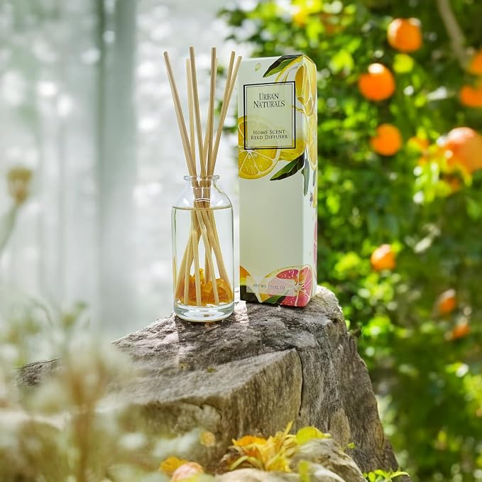 Reed Diffuser Set, Citrus Bliss - Bathroom Shelf Décor | Mandarin Orange & Grapefruit with Real Orange, Fresh Home Fragrance