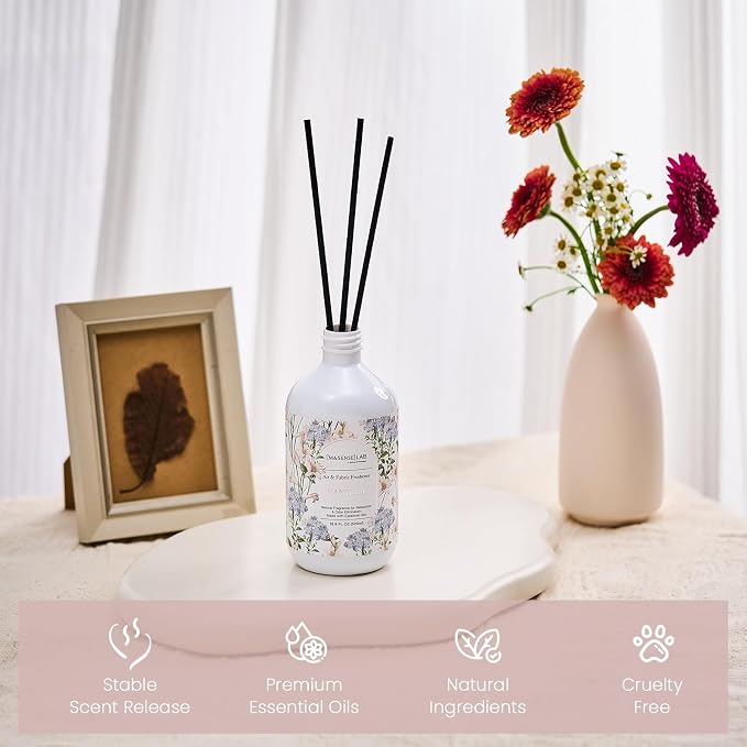 M&SENSE Reed Diffuser Set, Vanilla, 17oz Natural Essential Oil | Non-Toxic Organic, Long-Lasting Fragrance, Ideal for Living Room, Bedroom, Gifts for Women