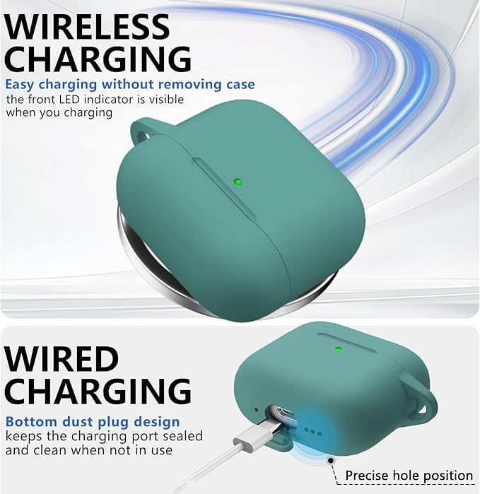 Ljusmicker for AirPods 4 Case 2024 with Cleaner Kit,Soft Silicone Protective Cover for Apple AirPods 4th Generation Cases for Women Men,for AirPod 4 Case Accessories with Keychain-Pine Green