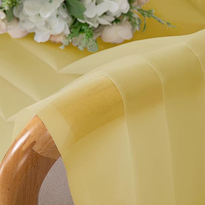 Chyhomenyc Sheer Yellow Curtains 90 inches Long 2 Panels, Light Filtering Soft Airy Solid Elegant Voile Window Treatment Drapes for Bedroom Living Room Wedding Party Decor, 42 Wx90 L Inches