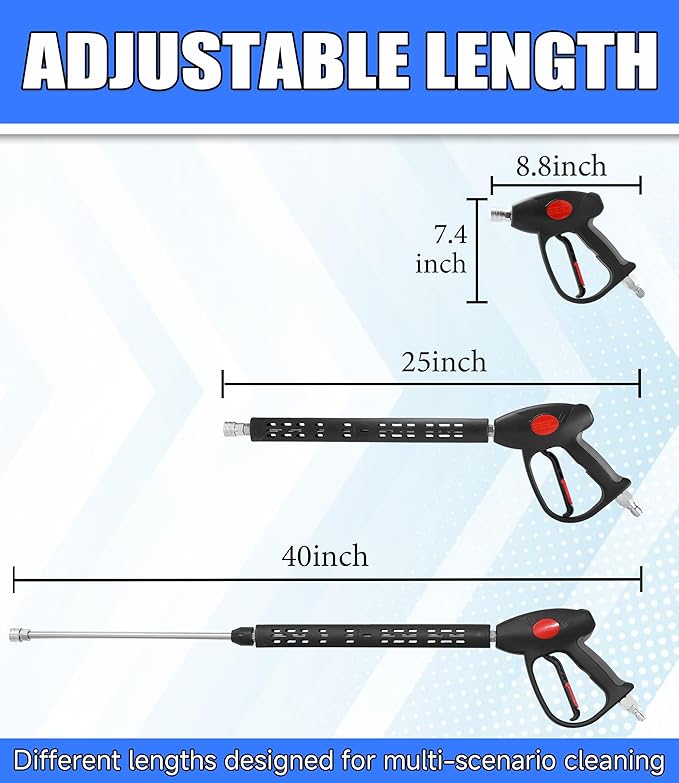 M MINGLE Swivel Pressure Washer Gun with Extension Wand, 3/8" Quick Connect | 4000 PSI High Pressure Spray Gun with 5 Nozzle Tips, 40 Inch, for Car/Patio/Driveway Cleaning