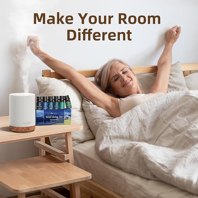 ASAKUKI Essential Oil Diffuser for Home with 6 Essential Oil Sets | 300ml Quiet Diffuser with Automatic Shut-Off, 7 LED Lights for Living Room, Kitchen, Bedroom, Hotel