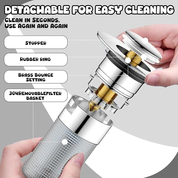 3Pcs Bathroom Sink Drain Strainer Hair Catcher, Stainless Steel Drain Stopper, Stainless Steel Floor Filter for Bathroom Sink Stopper Replacement