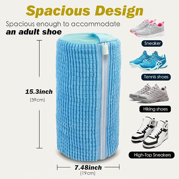Shoe Washing Machine Bag,Laundry Shoe Bag for Washer and Dryer,Reusable Shoe Cleaning Bag for Sneakers,Tennis Shoes,With Self-locking Zipper, Microfiber Inside,Include Shoe Bag (Lite Blue - 1 Pack)
