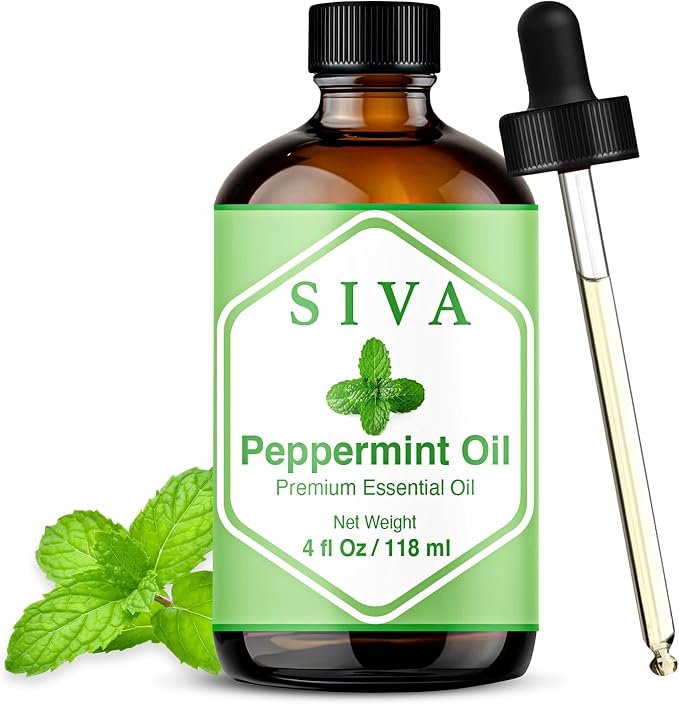 Siva Peppermint Essential Oil, Glass Bottle with Dropper, 4 Fl Oz (118 ml) | Peppermint Oil for Diffuser, Humidifier, Skin Care, Hair Care, Scalp Care, Body Massage, Soap Making, Blending & DIY Projects