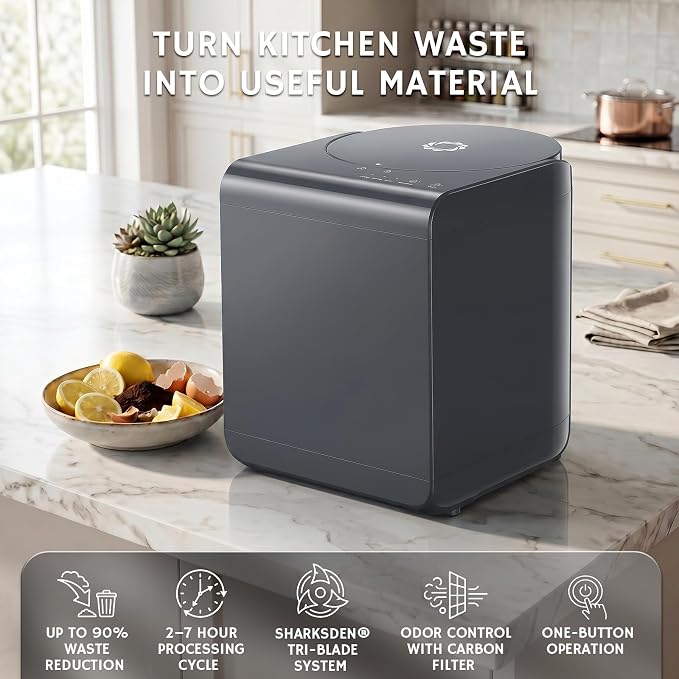 Airthereal Odorless Countertop Electric Kitchen Composter, Charcoal Gray | Revive Food-to-Soil System, 1-Click Smart Operation, Powerful Sharksden Trinity Blade, 2.5L