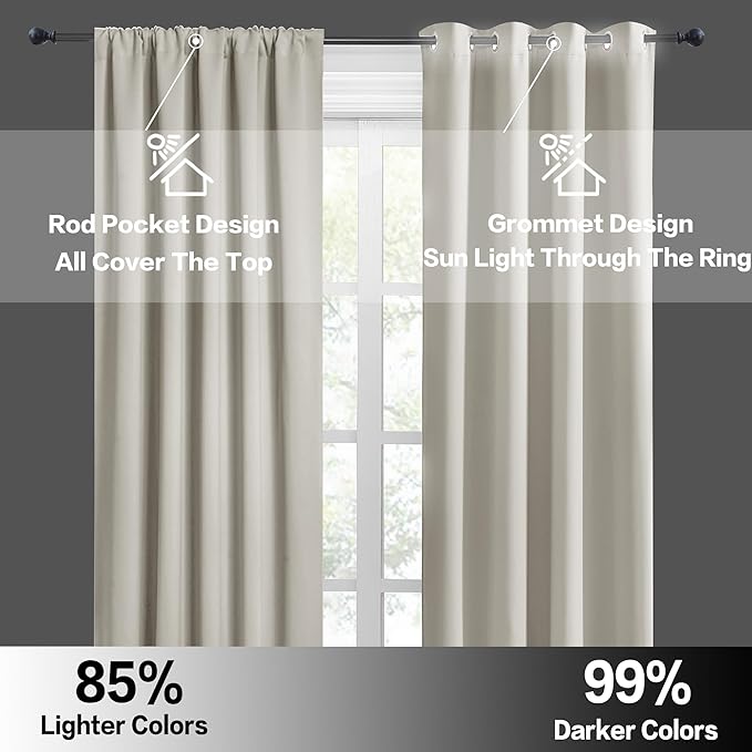 RYB HOME Blackout Short Cafe Curtains, Privacy Light Block Small Window Curtains for Bedroom Kitchen Basement Dining Classroom, W 34 x L 30 inches, Natural, 2 Panels