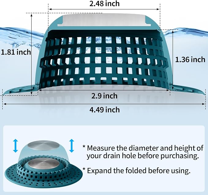 Aluvor Shower Drain Hair Catcher Bathtub Drain Cover Sink Drain Protector | Bathroom Sink & Bathtub Drain Strainer for Pop-Up & Regular Drains, Silver Light Blue