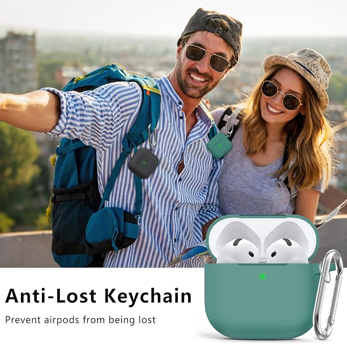Ljusmicker for AirPods 4 Case 2024 with Cleaner Kit,Soft Silicone Protective Cover for Apple AirPods 4th Generation Cases for Women Men,for AirPod 4 Case Accessories with Keychain-Pine Green