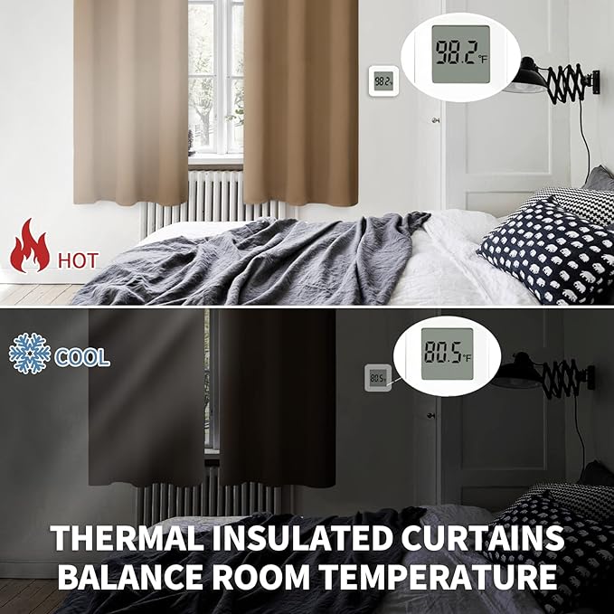 BGment Taupe Blackout Curtains 54 Inches Length - Thermal Insulated Rod Pocket Short Room Darkening Curtain for Bedroom Kitchen, 42 x 54 Inch, 2 Panels