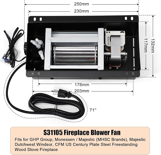 Criditpid S31105 Blower with Thermostat, Wood Stove Blower Fan for GHP Group, Monessen/Majestic (MHSC Brands), Majestic Dutchwest Windsor, CFM US Century Plate Steel Freestanding Wood Stove Fireplace.