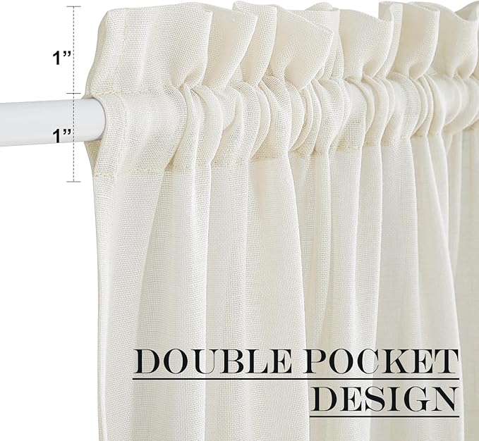 NICETOWN Side Light Door Curtains 40 inch Length Privacy Linen Texture Semi Sheer French Door Curtain Panels for Front Glass Kitchen Window, Ivory White, 26" W x 40" L, 1 Panel
