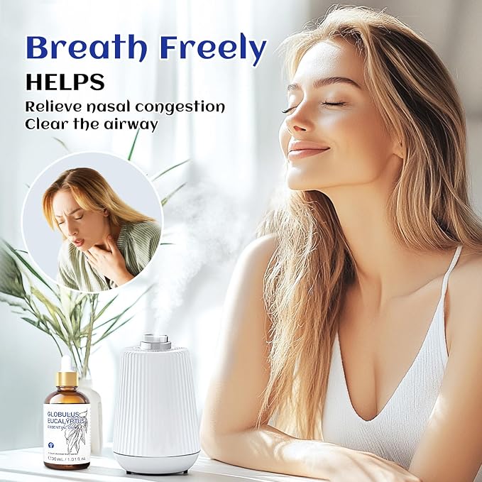 HIQILI Eucalyptus Essential Oil for Diffuser, Humidifier & Aromatherapy | Premium Grade Essential Oils with Dropper for Spray, Skin, DIY, Air Freshening & Home Cleaning —30mL / 1.01 fl oz