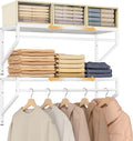 ThreeHio Expandable Closet Shelves Wall Mounted, 2 Pack Closet Shelving with Hanging Rods, Wall Shelving for Walk-in Closet, Hanging Shelves Organizer and Storage for Closet, Laundry