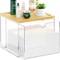 VITVITI Drawer Disposable Face Towel Holder Box, Acrylic Storage, Clear | Face Towels Holder Container for XL Clean Skin Club, Facial Towel Storage with Bamboo Lid, for Bathroom, Vanity Makeup