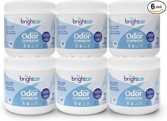 Bright Air 14 oz Odor Eliminator Gel, Light & Pure Unscented, Case of 6, Lasts up to 90 Days