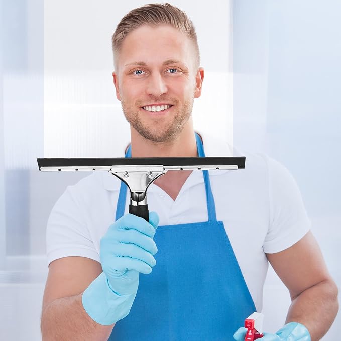 6 Pcs 12'' Professional Steel Window and Glass Squeegee with Replacement Rubber Glass Cleaning Heavy Duty Squeegee for Window Cleaning Streak Free Results