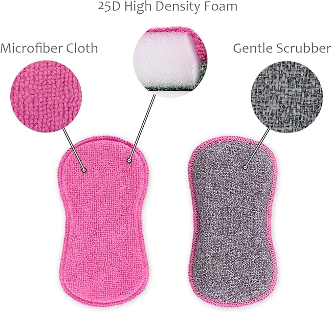 UPSTAR Dish Sponges Kitchen, Microfiber Cleaning Scrubber for Dishwashing, Sink, Basin and Multi-Pupose, Non-Scratch Pack of 6