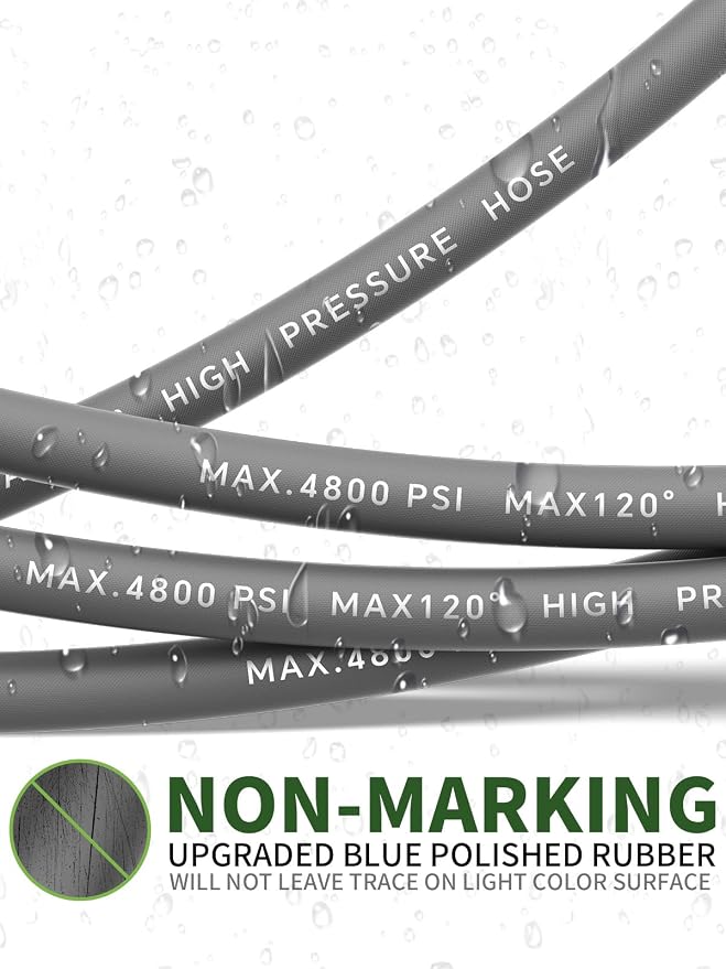 3/8" 4800PSI Pressure Washer Hose 25FT with Swivel Quick Connect for Cold/Hot Water Max 248°F, Kink Resistant Steel Wire Braided, Wear Resistant Power Washer Hose with M22 14mm Adapter