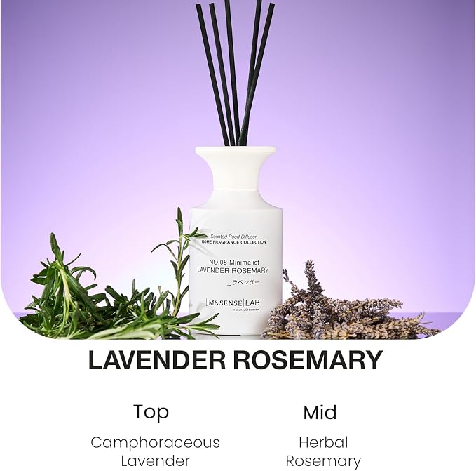 M&SENSE Minimalist Large Reed Diffuser 300ml, Lavender Rosemary Scented with Natural Essential Oils, Long Lasting with 7 Sticks, Non-Toxic Home Fragrance for Bedroom, Bathroom Decor