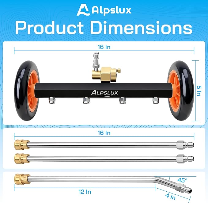 Pressure Washer Accessories Undercarriage Pressure Washer, Undercarriage Cleaner Attachment, 16 Inch Water Broom, Pressure Washer Under Car Cleaner with 3 Extension Wands, 4000 PSI