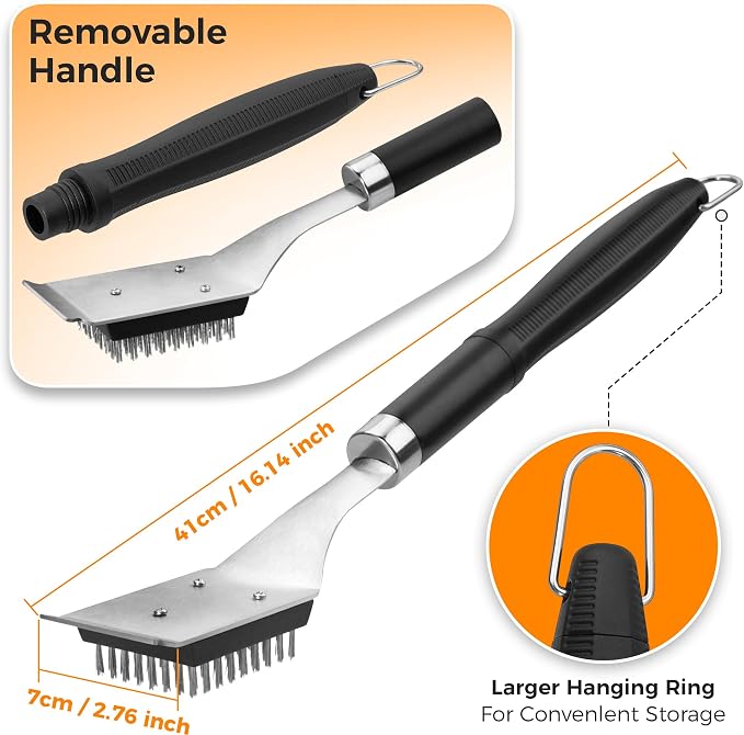 BBQ Grill Cleaning Brush Scraper with 2 Replaceable Stainless Steel Bristles Head, 72-Well Wires Brush, Stainless Grill Grate Cleaner, for Weber Gas, Charcoal, Electrical, Infrared