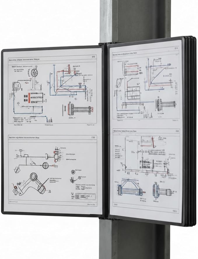 Tarifold Wall Mount Reference System, 10 Pockets, Easy-Load Design, Black | 10 double-sided polypropylene pockets, holds 20 letter-size sheets, sturdy wall-mount bracket, quick and easy to install