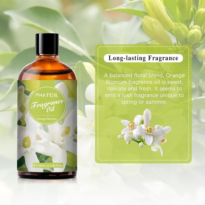 PHATOIL 3.38FL.OZ Orange Blossom Fragrance Oils for Aromatherapy, Essential Oils for Diffusers for Home, Perfect for Diffuser, DIY Candle and Soap Making, DIY Scented Products - 100ml | Long Lasting Scented Oils For Humidifier, Air Freshener, DIY Soap ...