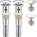 KES Bathroom Sink Drain with Detachable Hair Catcher Basket, Pop Up Drain Stopper with Overflow Anti-Clogging Vanity Vessel Sink Drain, Polished Chrome 2 Pack 304 Stainless Steel, S2013A-CH-P2