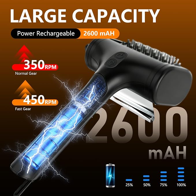 Electric Grill Brush for Outdoor, 2600mAh Upgraded BBQ Grill Cleaner with LED Light, 2-Speed Adjustable Gear, 450RPM Cordless Grill Brush, Grill Cleaning Brush with 150Mins Runtime