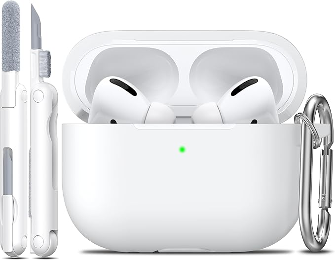 R-fun for AirPods Pro 2 Case, Soft Silicone Protective Cover with Keychain and Cleaning Pen, Compatible with AirPods Pro 2nd/1st Generation, Supports Wireless Charging, White