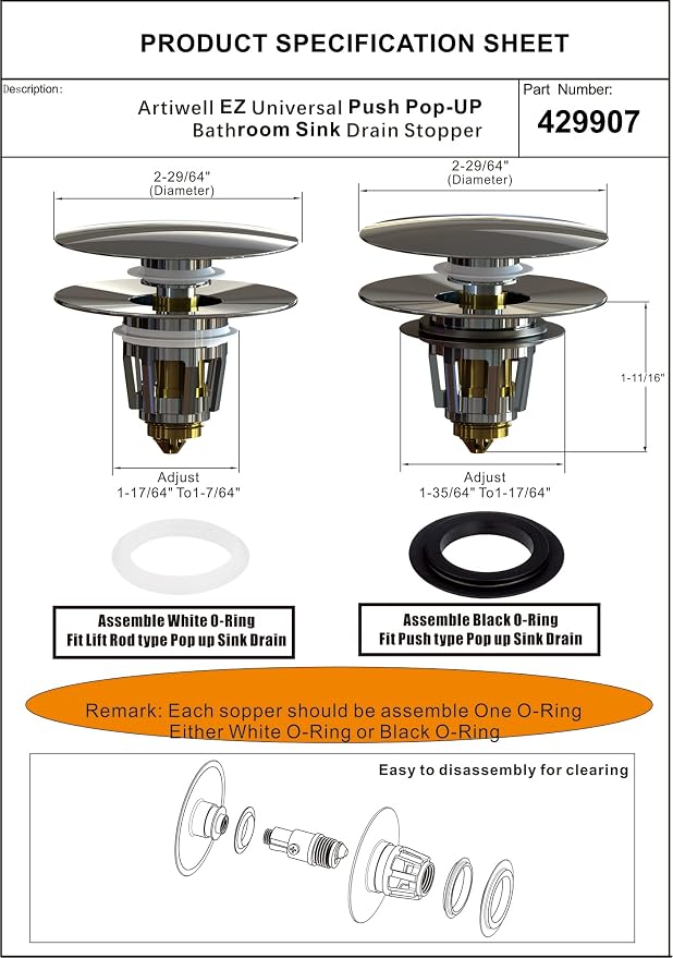 Artiwell Universal Bathroom Sink Drain Stopper, Fits Most Pop-Up Drains for Vessel Sink Lavatory Vanity, Sink Drain Strainer with Detachable Hair Catcher, Tested by Plumber in US (Chrome Plated)