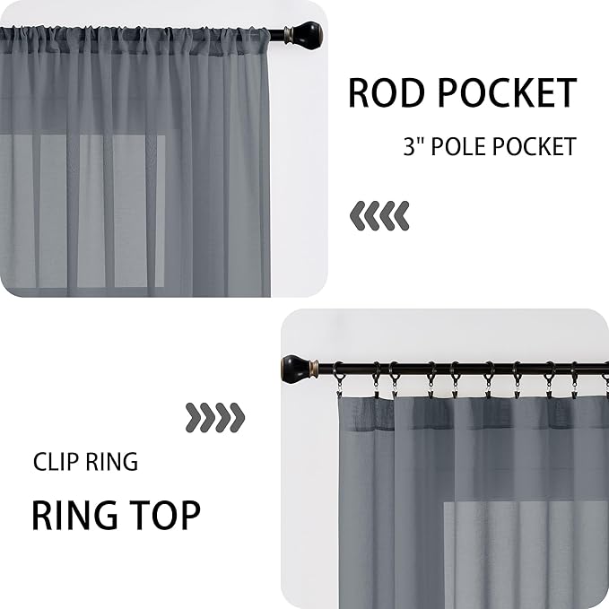 Tollpiz Small Sheer Door Curtain Closet Linen Textured Curtain Sheers Doorway Light Filtering Voile French Door Rod Pocket Curtains Patio Glass Door, 25 x 40 inches Long, Dark Grey, Set of 1 Panel