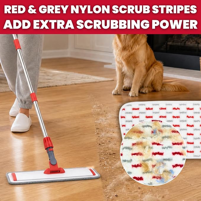 18” Professional Microfiber Mop for Floor Cleaning on Hardwood Floors | 4 Washable Mop Pads, Aluminum Alloy Flat Mop Head, Wet & Dry Use, 62" Long Handle, Pad Cleaning Scraper