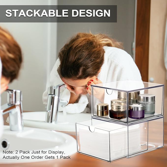 Sumnacon Disposable Face Towel Holder Clear Plastic Facial Towels Holder | Face Towels Case Organizer with Drawer Storage Compatible with Clean Skin Cluub Towel for Bathroom Vanity