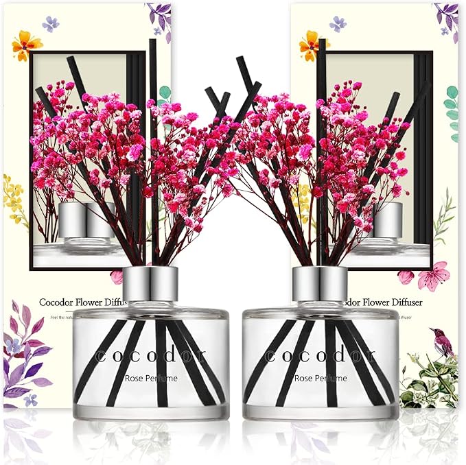 COCODOR Preserved Real Flower Reed Diffuser/Rose Perfume / 6.7oz(200ml) / 2 Pack/Reed Diffuser Set, Oil Diffuser & Reed Diffuser Sticks, Home Decor & Office Decor, Fragrance and Gifts