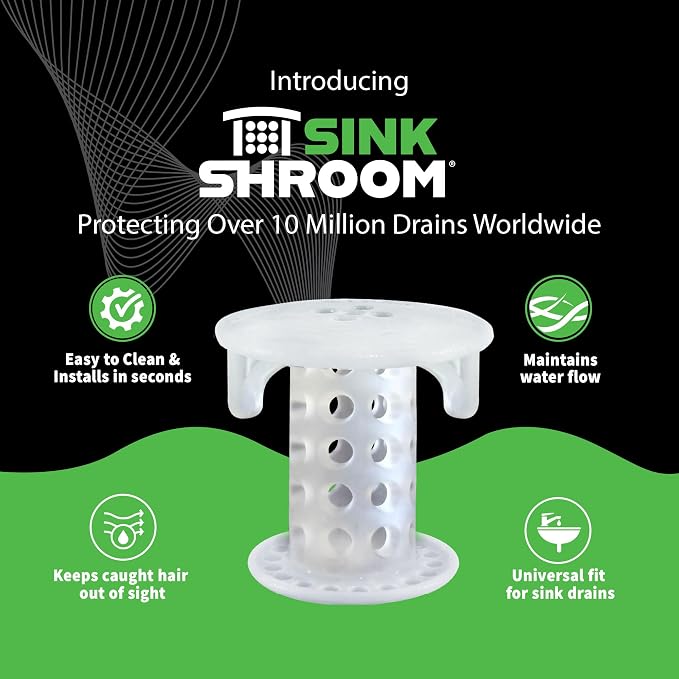 SinkShroom SSCLE988 The Revolutionary Sink Drain Protector Hair Catcher/Strainer/Snare, Clear
