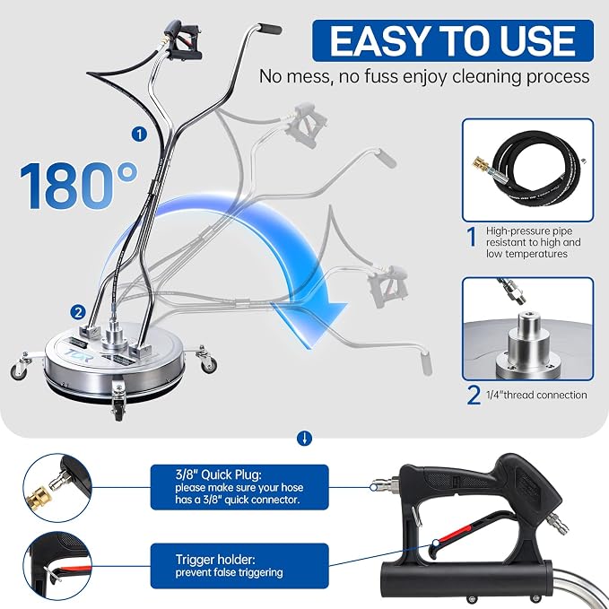 TOR 20" Pressure Washer Surface Cleaner with 4 Wheels, Surface Cleaner for Pressure Washer, Stainless Steel Dual Handle Power Washer Surface Cleaner for Concrete, Driveway, Patio, Sidewalk