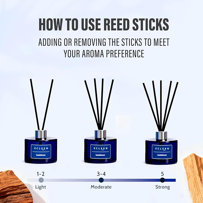 Xcleen Reed Diffuser Set, 6.7 fl oz Sandalwood Scented Oil Diffuser with Sticks, Reed Diffusers for Home Bathroom Shelf Decor