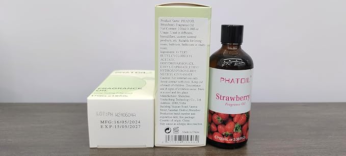 PHATOIL Strawberry Fragrance Oil for Diffuser Aromatherapy 3.38FL.OZ | Long Lasting Scented Oils For Humidifier, Air Freshener, DIY Soap Candle, Scent Project Making, Aroma Oil for Home Freshening