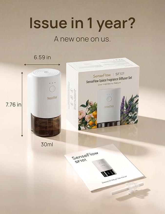 Plug-in Air Freshener for Home, Waterless Essential Oil Diffuser for Bedroom and Bathroom, Non-Toxic Formula for Pets and Nursery, 120 Days Runtime, Refillable Australian Sandalwood(Gray)
