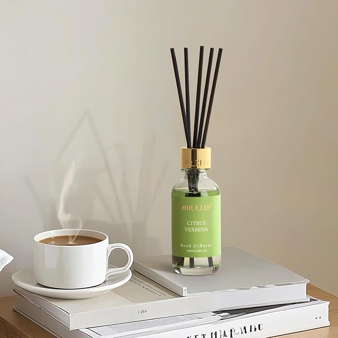 Reed Diffuser Set, 3.38 fl oz (100 ml) - Cirtus Verbena Oil Diffusers with 8 Reed Sticks, Home Fragrance Reed Diffuser for Bathroom Shelf Decor