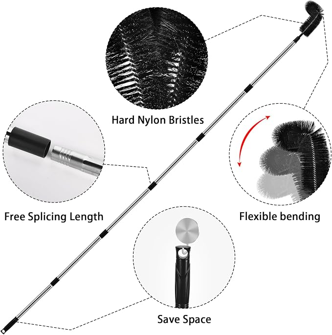 10.5FT Gutter Cleaning Tools from the Ground, Adjustable Long Handle Gutter Cleaner Include 8 Stainless Steel Telescoping Poles & 2 Gutter Cleaning Brush Easily Remove Leaves and Debris from Gutters