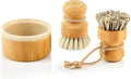SUBEKYU Bamboo Dish Brush Set with Soap Holder, Wooden Dish Scrubber with Soap Dispenser, Natural Kitchen Scrub Brush, Washing Pot/Pans/Cast Iron, 2 Pack, Sisal + Coconut Palm Bristles